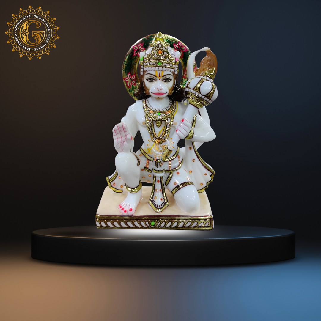 Aashirwad Mudra Gold Work Hanuman Ji Statue