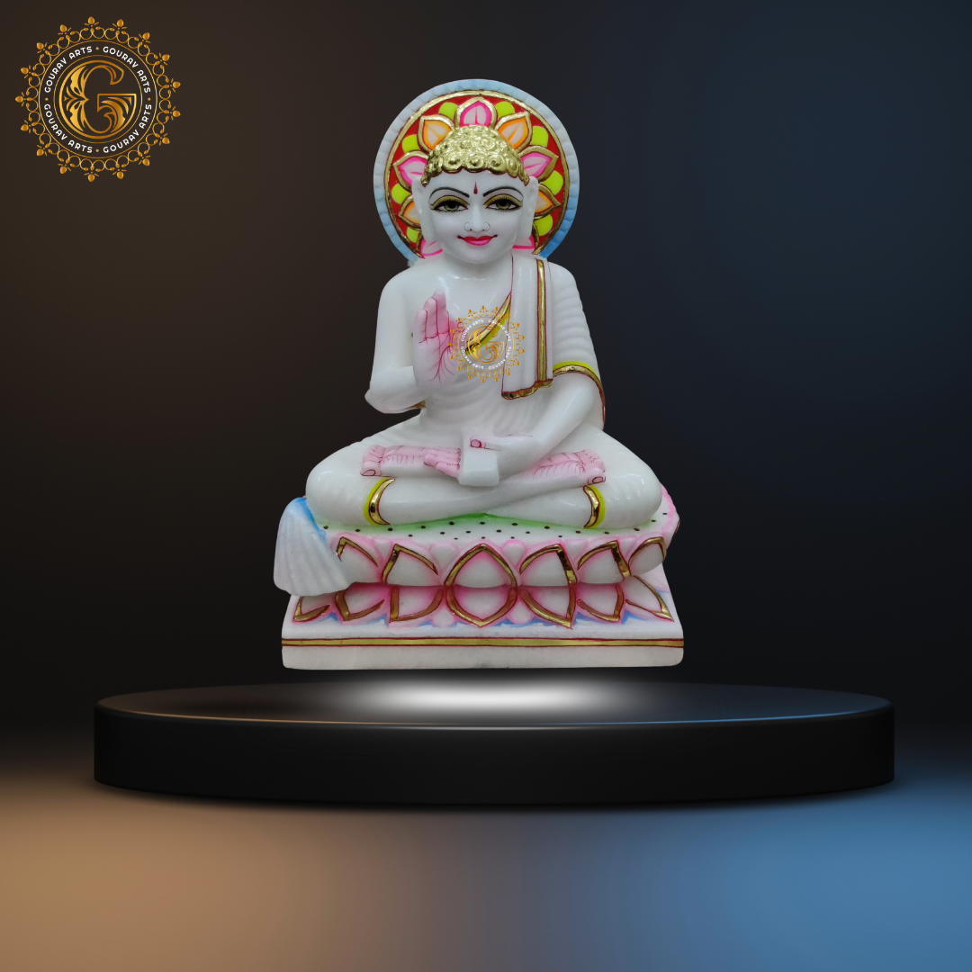 Pure White Marble Jain Gautam Swami Statue