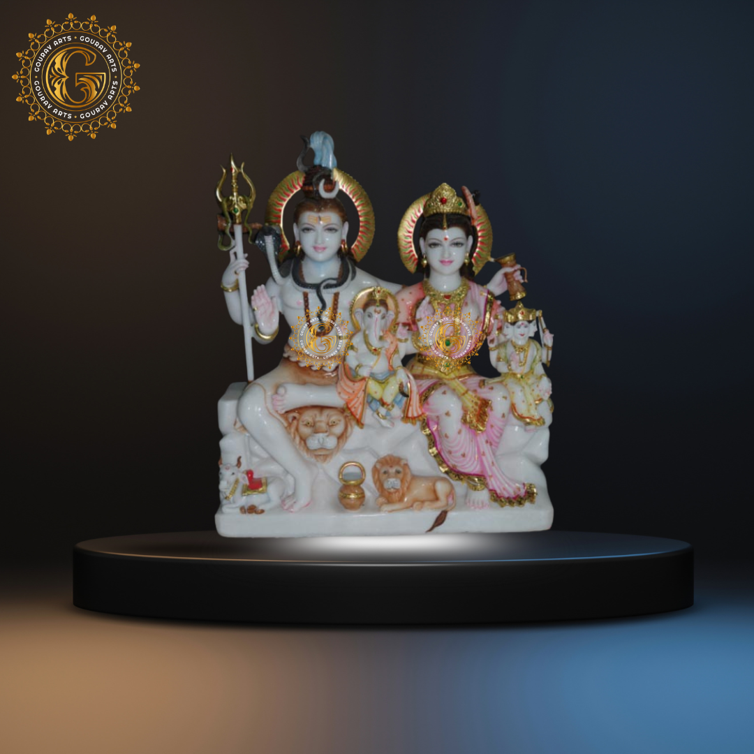 Shiv Pariwar Ganpati Parwati Kartike Marble Statue