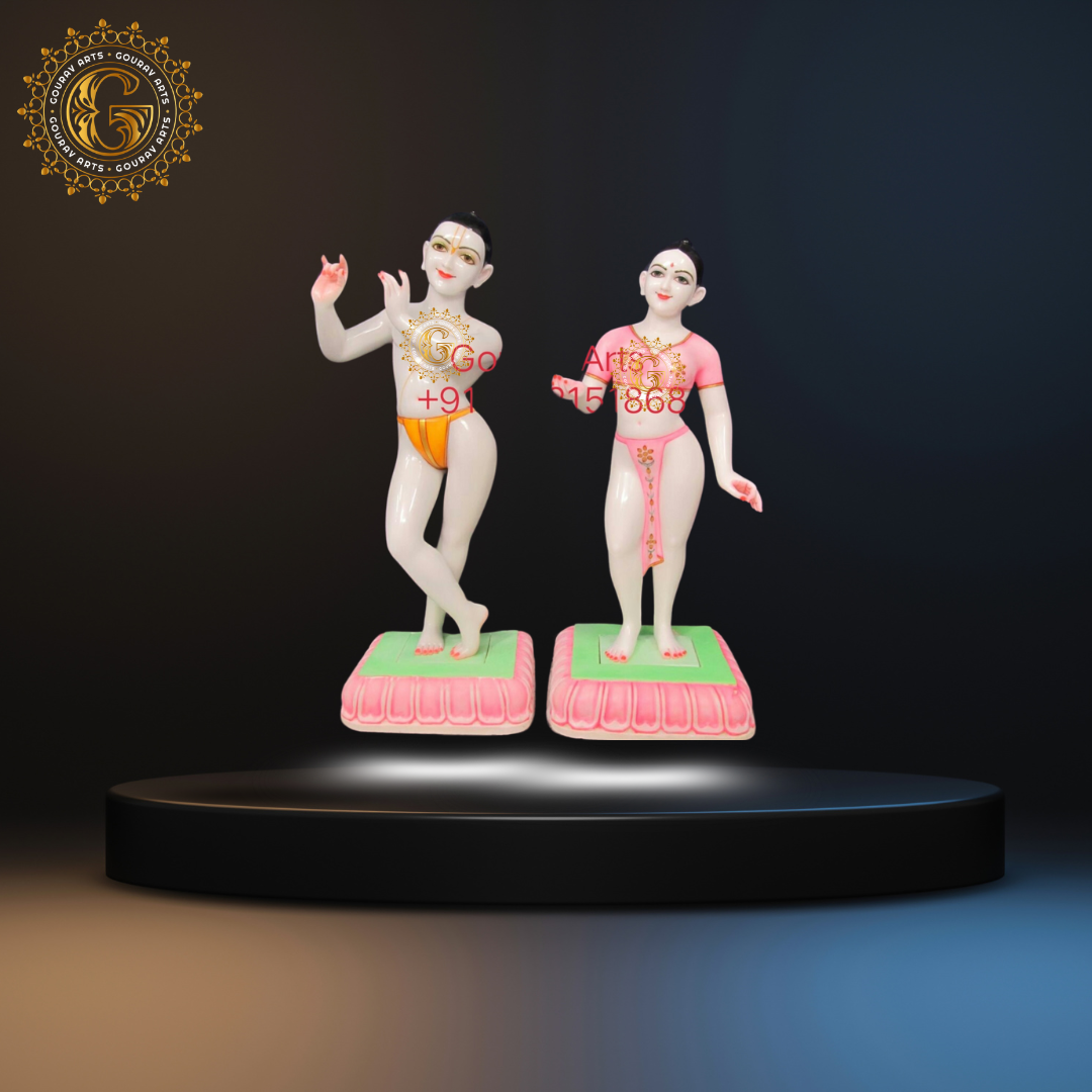 Colorful Radha Krishna Marble Statue