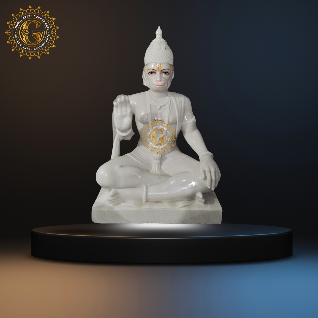 Pure White Makrana Marble Hanuman Ji Statue