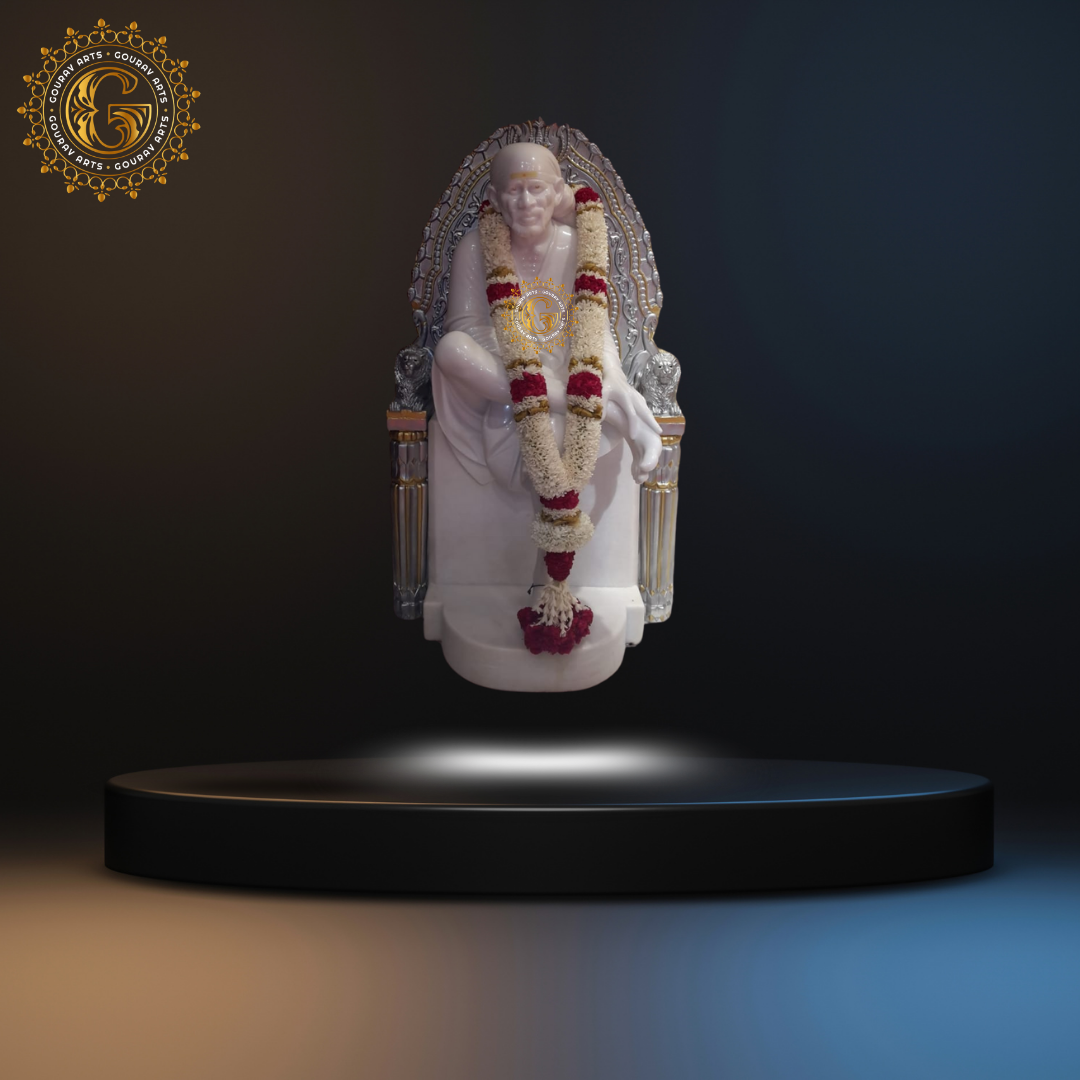 White Marble Sai Baba Sinhasan Statue