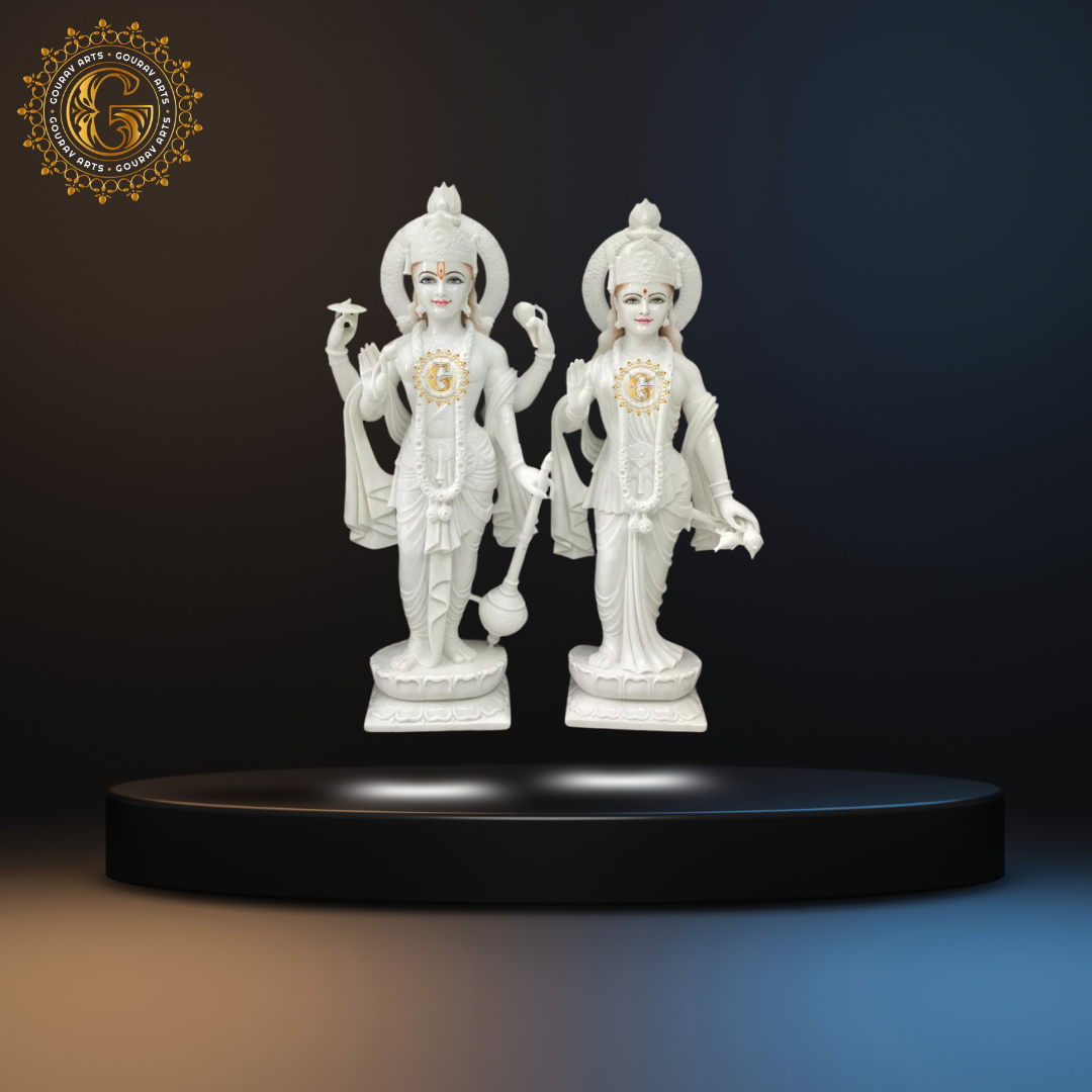 White Makrana Marble Vishnu Laxmi Statue