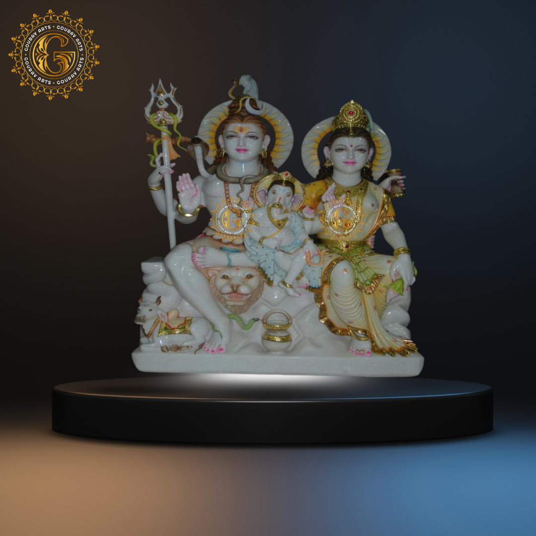 Gold Shiv Pariwar Marble Statue