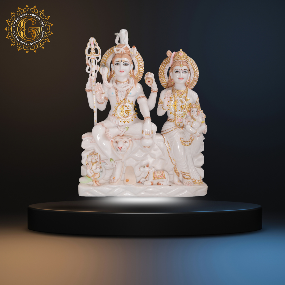 Pure White Shiv Pariwar Marble Statue