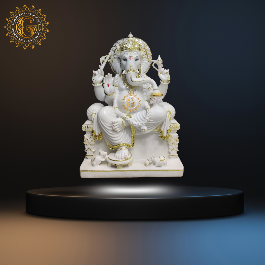 Marble Ganpati Ji with Gold Work
