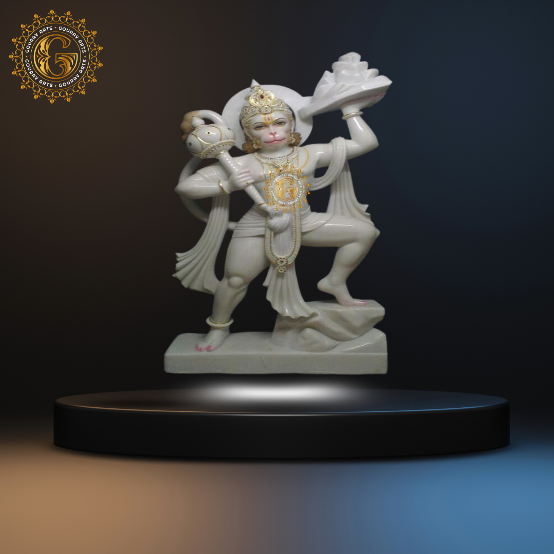 White Veer Hanuman Marble Statue