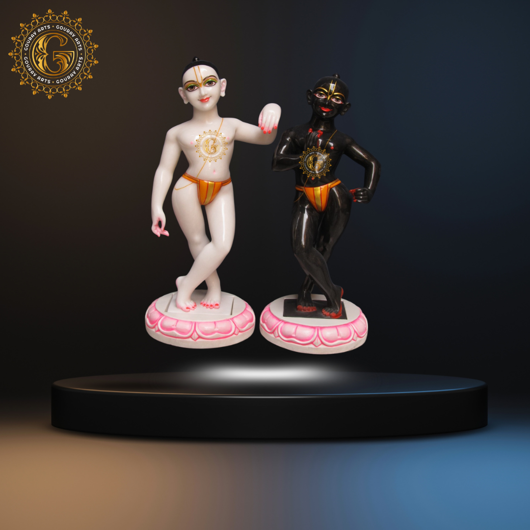White and Black Marble ISKCON Krishna Balram Statue