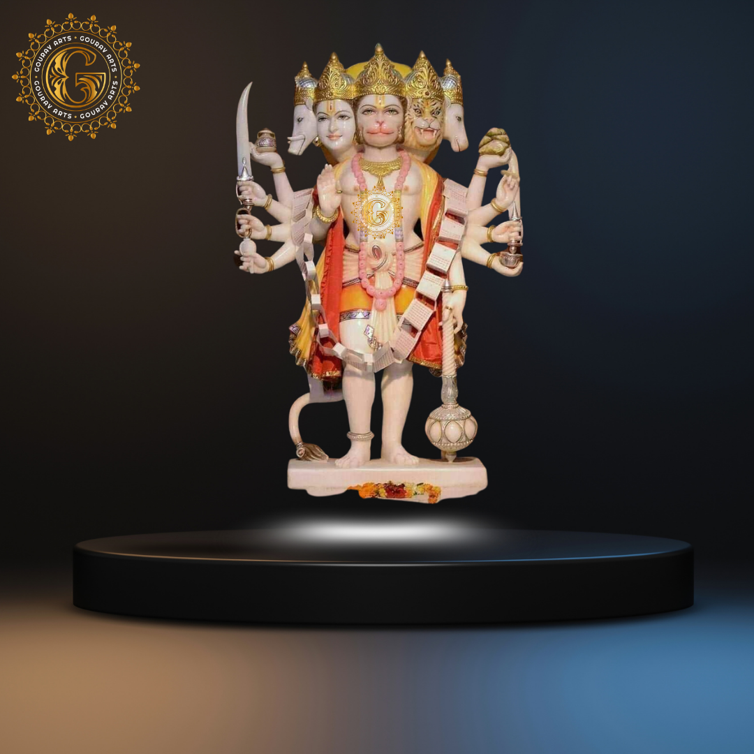 Colorful Marble Panchmukhi Hanuman Ji Statue