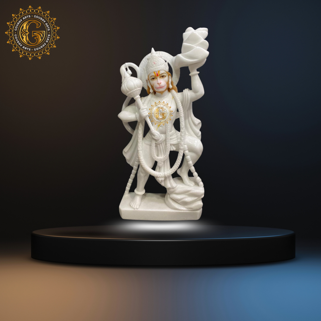 Pure White Marble Veer Hanuman Ji Statue