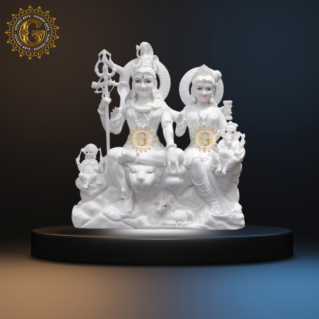 Pure White Marble Shiv Pariwar Statue
