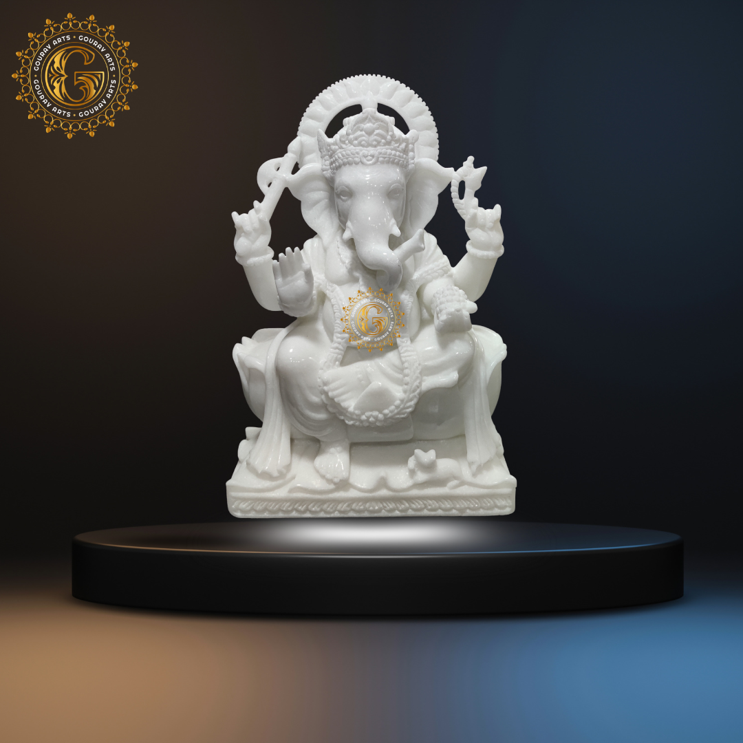 Premium White Marble Ganpati Ji Statue