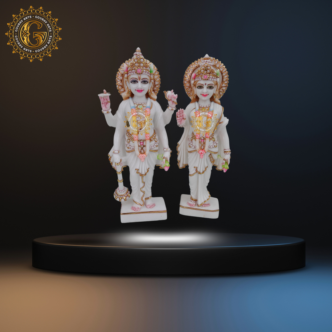 Colorful Marble Vishnu Laxmi Statue